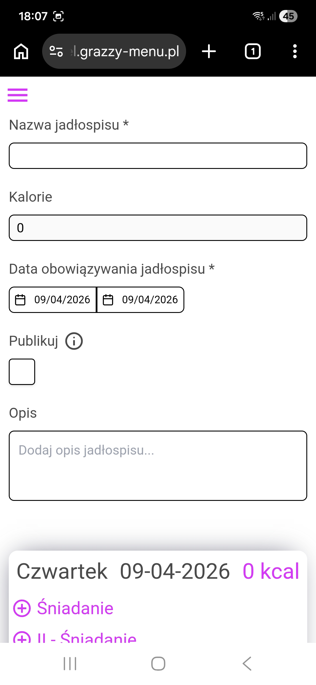 Tworzenie jadłospisu